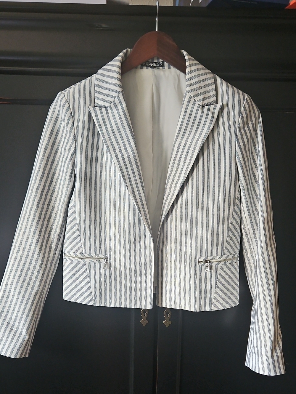 Express Striped Blazer in White and Blue